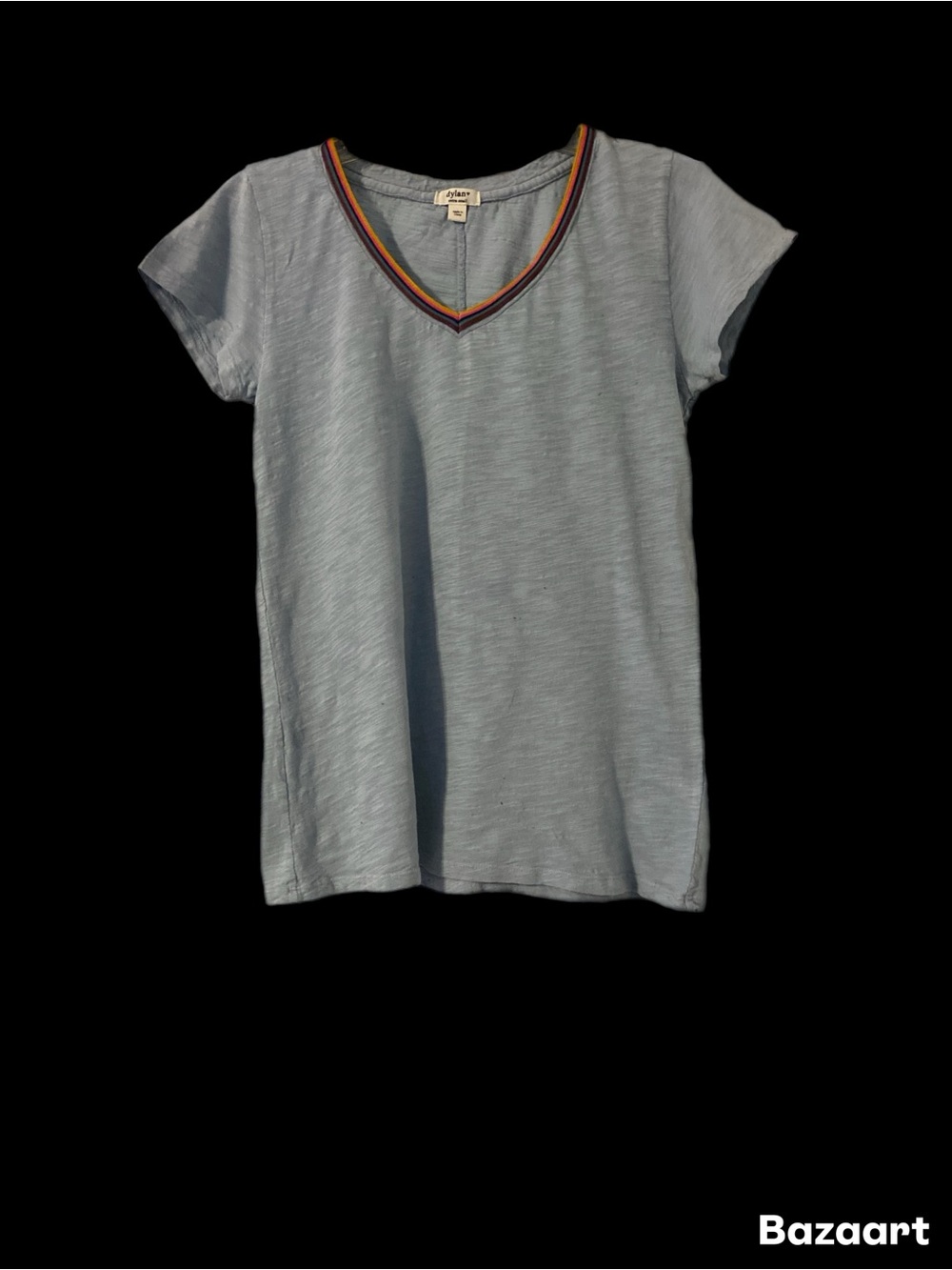 dylan by True Grit Slub Knit Rainbow Trim V-Neck Tee